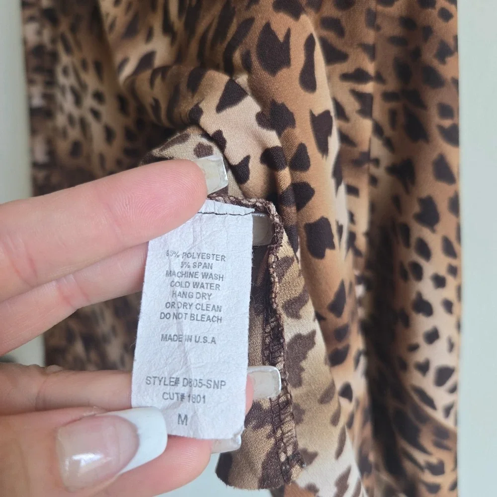 Vtg Y2K Forever 21 Medium Tube Dress Women Brown Leopard Ruched Handkerchief Hem